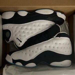 Jordan 13 obsidians (navy blue and white color way)